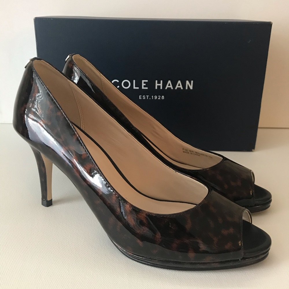 Gorgeous Cole Haan Tortoiseshell Peep-Toe Pumps